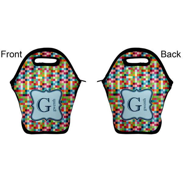 Retro Pixel Squares Lunch Bag - Front and Back