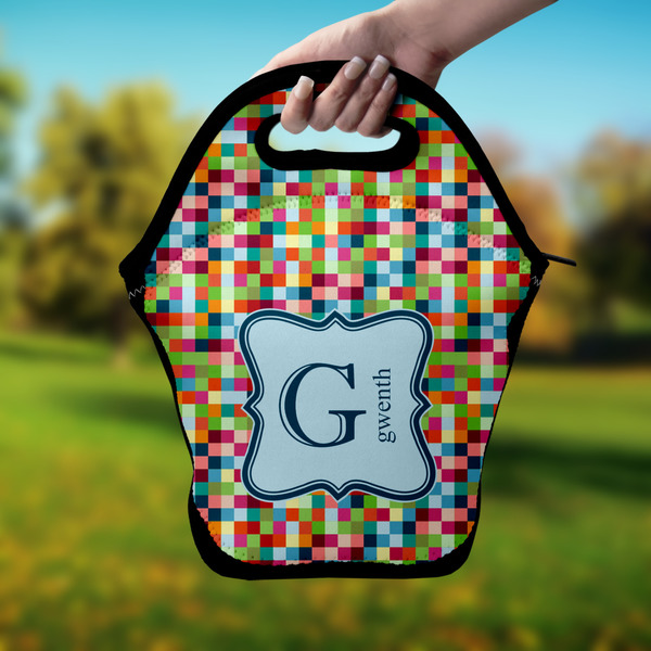 Retro Pixel Squares Lunch Bag - Hand