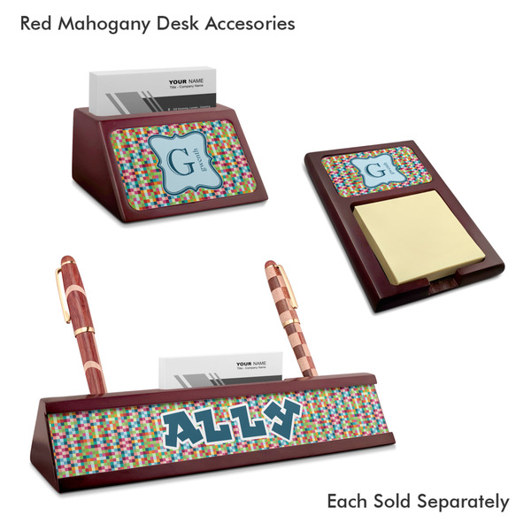 Retro Pixel Squares Mahogany Desk Accessories
