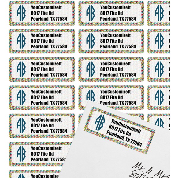 Retro Pixel Squares Mailing Label on Envelope - Multiple Labels