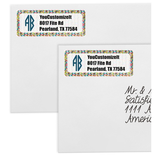 Retro Pixel Squares Mailing Labels - Double Stack Close Up