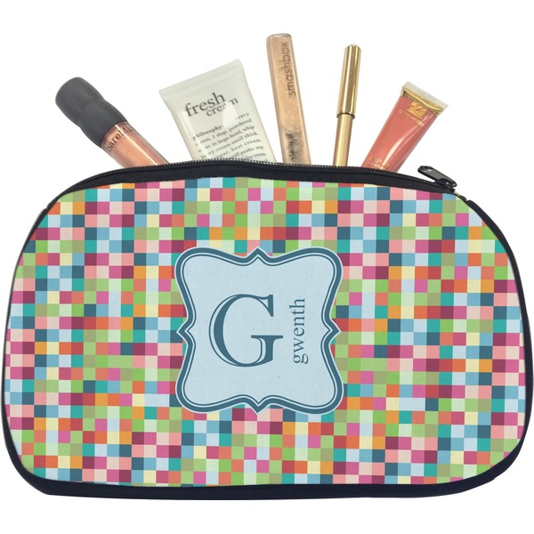 Custom Retro Pixel Squares Makeup / Cosmetic Bag - Medium (Personalized)