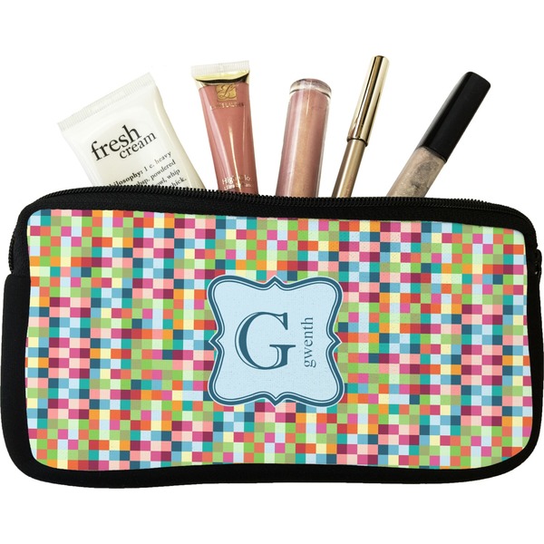 Custom Retro Pixel Squares Makeup / Cosmetic Bag (Personalized)