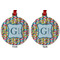 Retro Pixel Squares Metal Ball Ornament - Front and Back