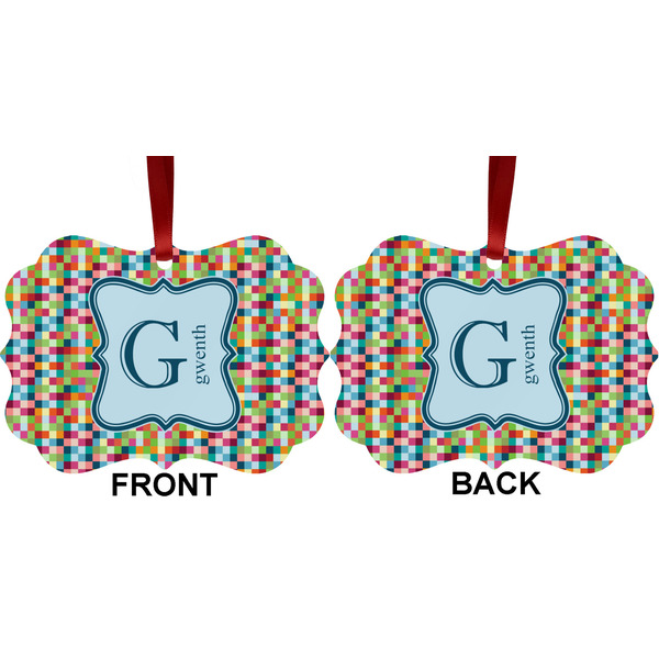 Retro Pixel Squares Metal Benilux Ornament - Front and Back (APPROVAL)