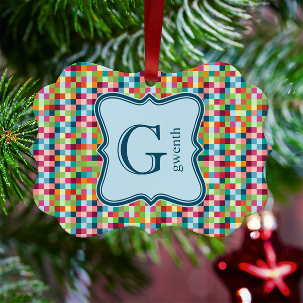 Retro Pixel Squares Metal Benilux Ornament - Lifestyle