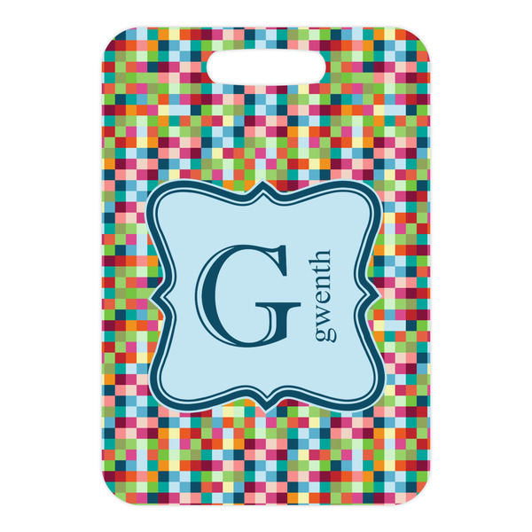 Retro Pixel Squares Metal Luggage Tag - Front Without Strap