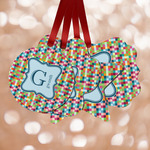 Retro Pixel Squares Metal Ornaments - Double Sided w/ Name and Initial