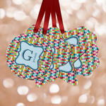 Retro Pixel Squares Metal Ornaments - Double Sided w/ Name and Initial