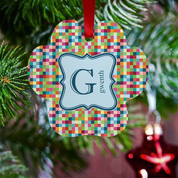 Retro Pixel Squares Metal Paw Ornament - Lifestyle