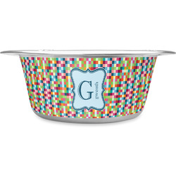 Retro Pixel Squares Stainless Steel Dog Bowl - Large (Personalized)