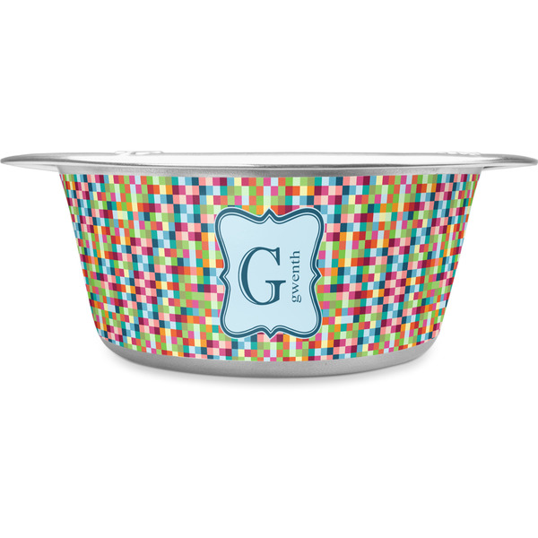 Custom Retro Pixel Squares Stainless Steel Dog Bowl (Personalized)