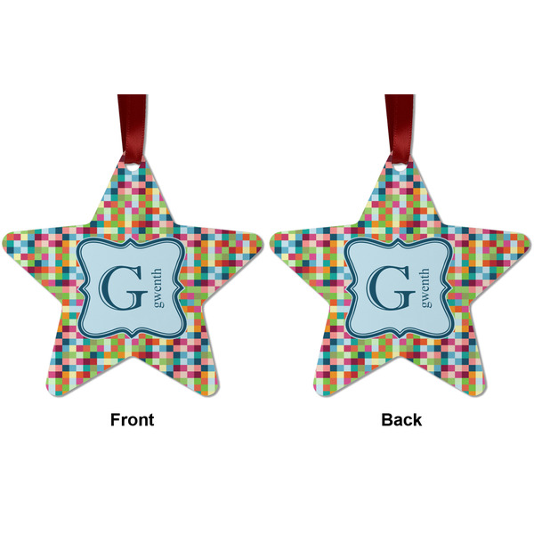 Retro Pixel Squares Metal Star Ornament - Front and Back