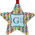 Retro Pixel Squares Metal Star Ornament - Double Sided w/ Name and Initial