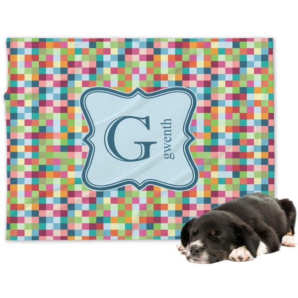 Custom Retro Pixel Squares Dog Blanket - Large (Personalized)
