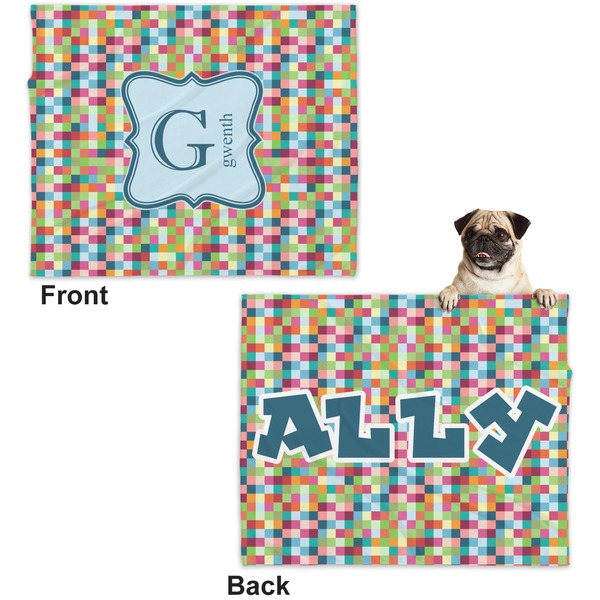 Retro Pixel Squares Microfleece Dog Blanket - Large- Front & Back