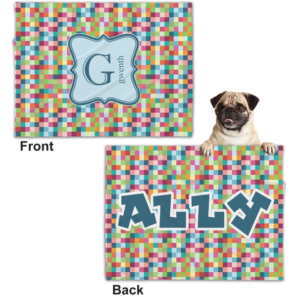 Retro Pixel Squares Microfleece Dog Blanket - Regular - Front & Back