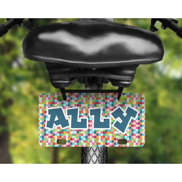 Retro Pixel Squares Mini License Plate on Bicycle