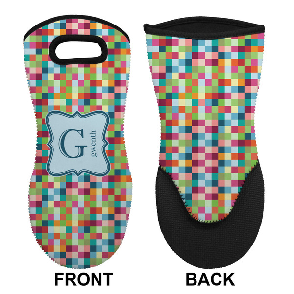 Retro Pixel Squares Neoprene Oven Mitt (Front & Back)