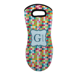 Retro Pixel Squares Neoprene Oven Mitt w/ Name and Initial