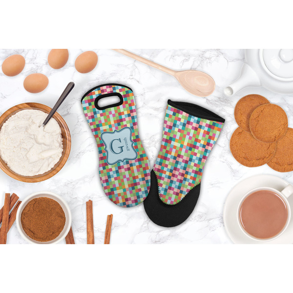 Retro Pixel Squares Neoprene Oven Mitt - Lifestyle Image