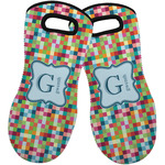Retro Pixel Squares Neoprene Oven Mitts - Set of 2 w/ Name and Initial
