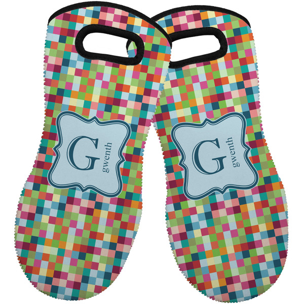 Retro Pixel Squares Neoprene Oven Mitt -Set of 2 - Front