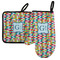 Retro Pixel Squares Left Oven Mitt & Pot Holder Set w/ Name and Initial