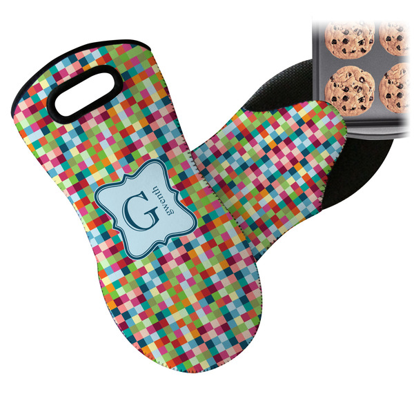 Retro Pixel Squares Neoprene Oven Mitt