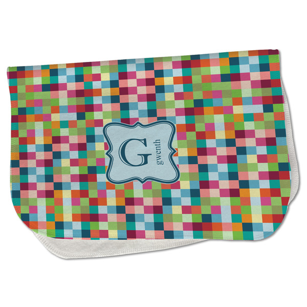Custom Retro Pixel Squares Burp Cloth - Fleece w/ Name and Initial
