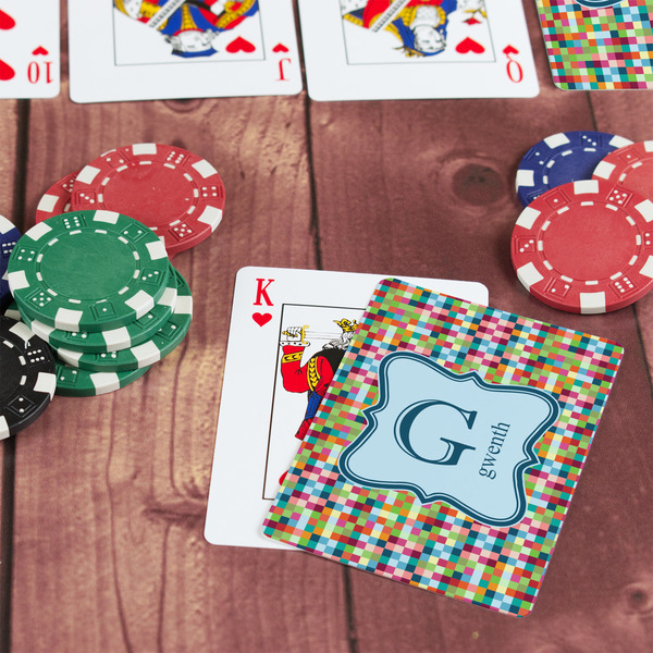 Retro Pixel Squares On Table with Poker Chips