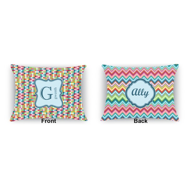 Retro Pixel Squares  Outdoor Rectangular Throw Pillow (Front and Back)