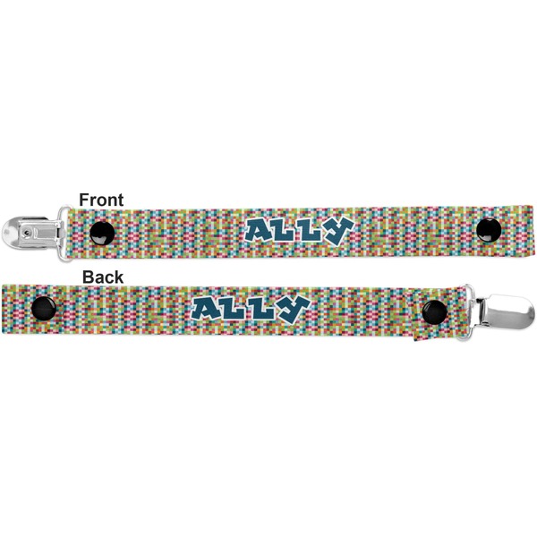 Retro Pixel Squares Pacifier Clip - Front and Back