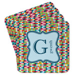 Retro Pixel Squares Paper Coasters w/ Name and Initial
