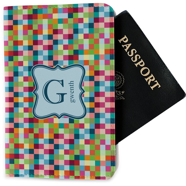 Custom Retro Pixel Squares Passport Holder - Fabric (Personalized)