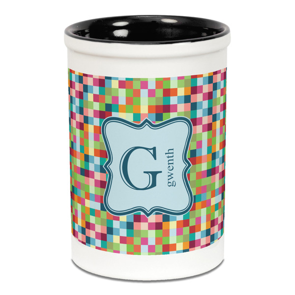 Retro Pixel Squares Pencil Holder - Black