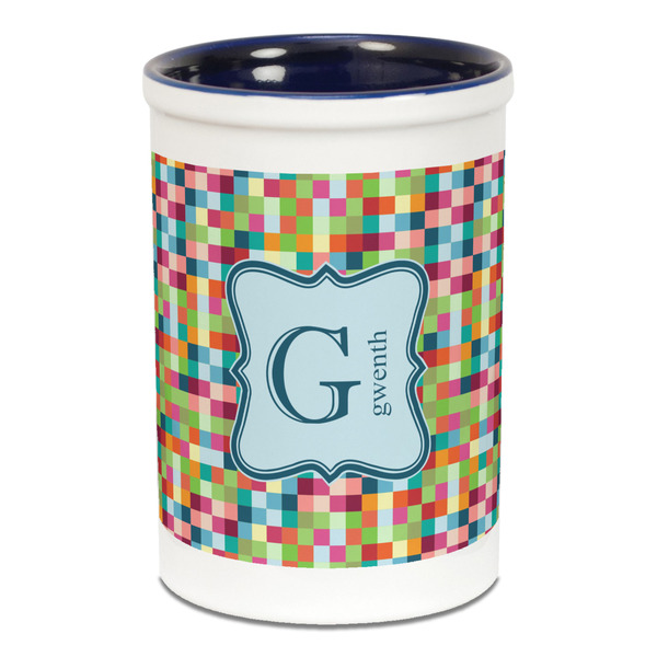Retro Pixel Squares Pencil Holder - Blue