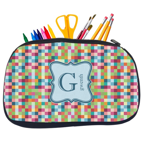 Retro Pixel Squares Pencil / School Supplies Bags - Medium