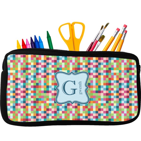 Custom Retro Pixel Squares Neoprene Pencil Case (Personalized)