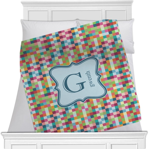Custom Retro Pixel Squares Minky Blanket - Toddler / Throw - 60"x50" - Single Sided (Personalized)