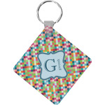 Retro Pixel Squares Diamond Plastic Keychain w/ Name and Initial