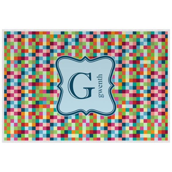 Custom Retro Pixel Squares Laminated Placemat w/ Name and Initial