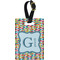 Retro Pixel Squares Plastic Luggage Tag - Rectangular w/ Name and Initial