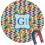 Retro Pixel Squares Round Fridge Magnet (Personalized)