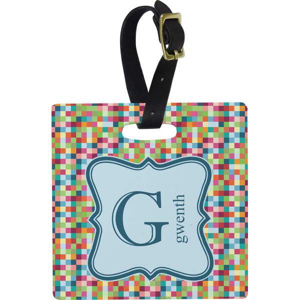 Retro Pixel Squares Personalized Square Luggage Tag