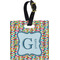 Retro Pixel Squares Plastic Luggage Tag - Square w/ Name and Initial