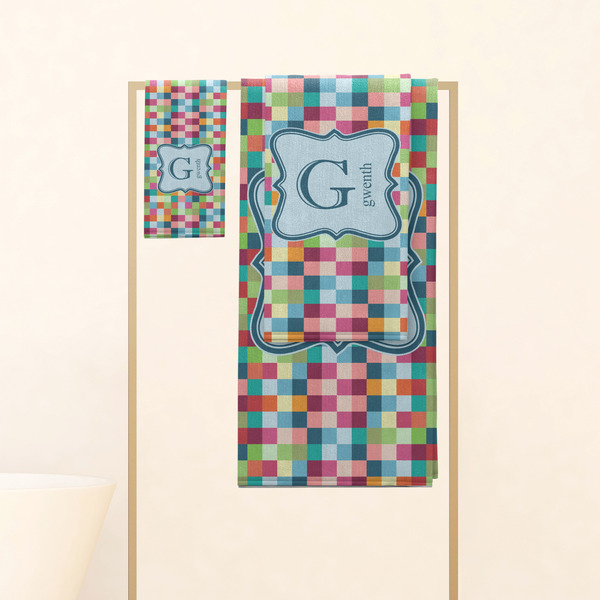 Retro Pixel Squares Personalized Towel Set