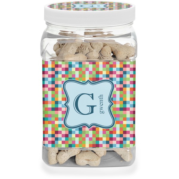 Custom Retro Pixel Squares Dog Treat Jar (Personalized)