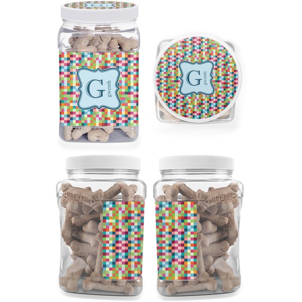 Retro Pixel Squares Pet Treat Jar - Multiple Angles