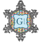 Retro Pixel Squares Vintage Snowflake Ornament (Personalized)